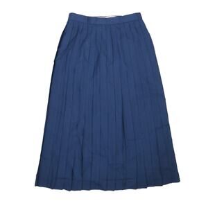 Vintage 80s JH Collectibles navy blue pleated wool midi skirt 8